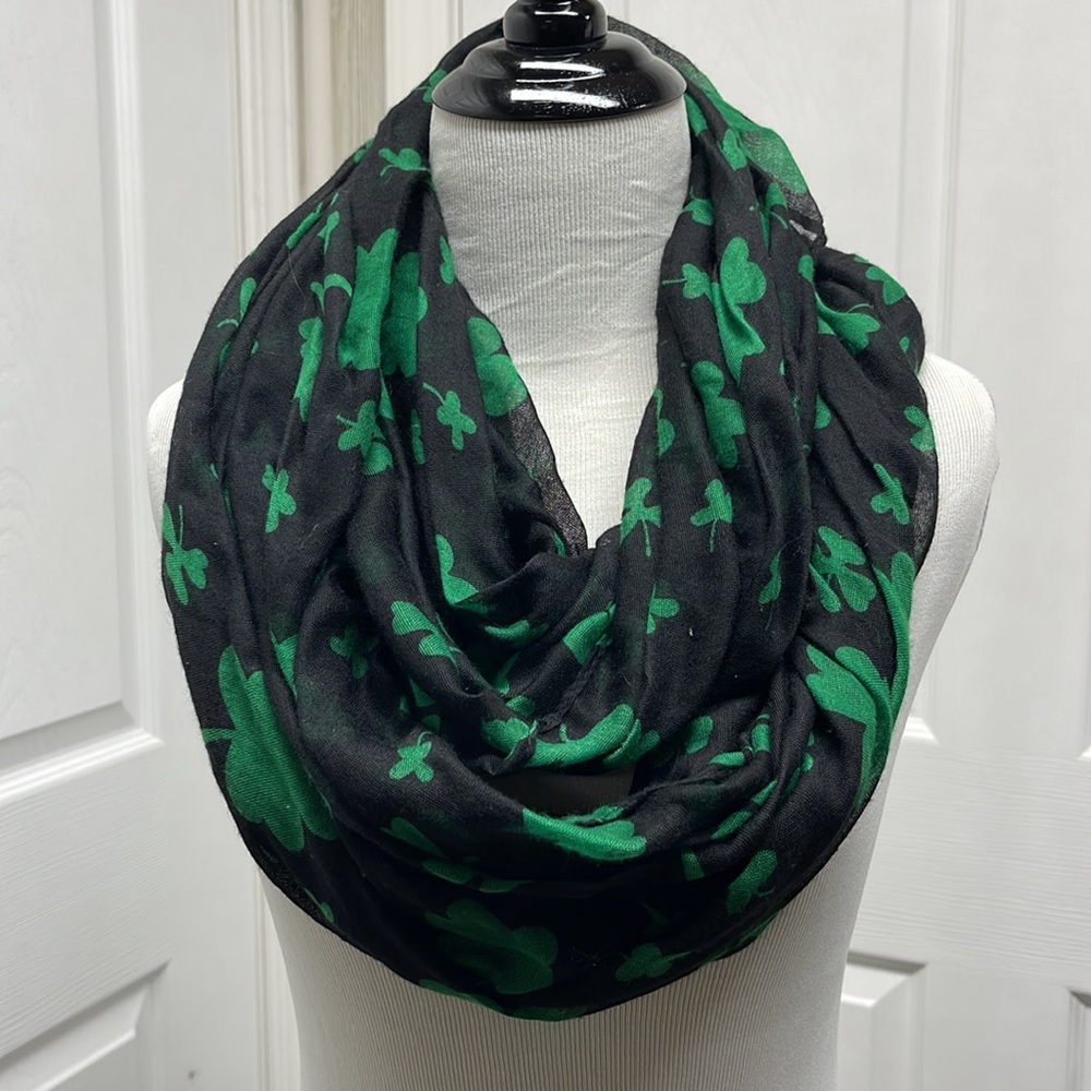 St Patrick’s Day Black Green Shamrock Infinity Scarf